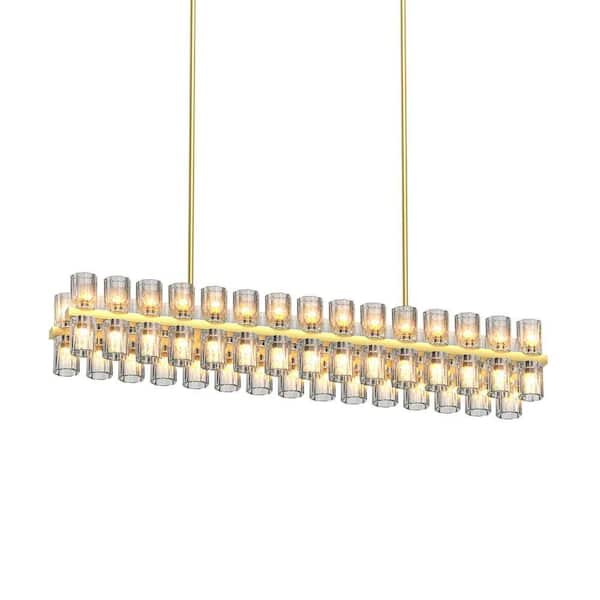 Modern 60 Light Gold Crystal Rectangle Chandelier for Dining Room, Kitchen Island with G4 LED Bulbs Included