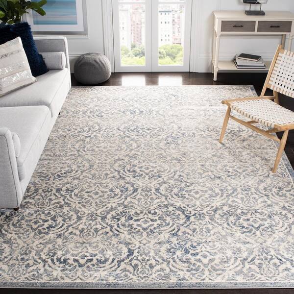 Brentwood Light Gray/Blue 10 ft. x 13 ft. Border Geometric Medallion Area Rug