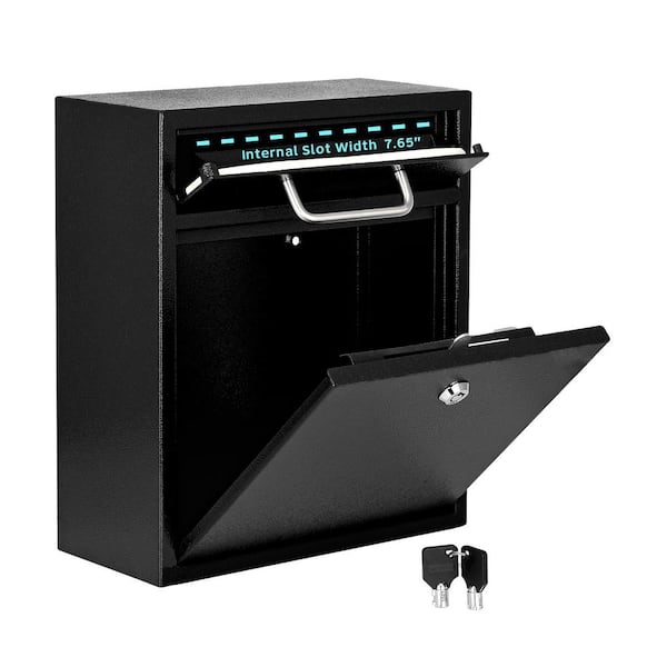 AdirOffice Medium Black Wall-Mounted Steel Drop Box Mailbox 631-05