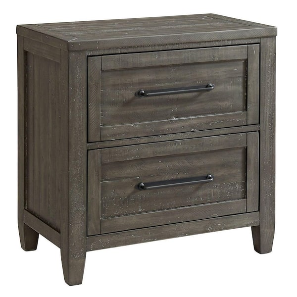 Martin Svensson Home Napa 2-Drawer Grey Solid Wood Nightstand with Fingerprint Lock (30 in. H x 29 in. W x 17 in. D)