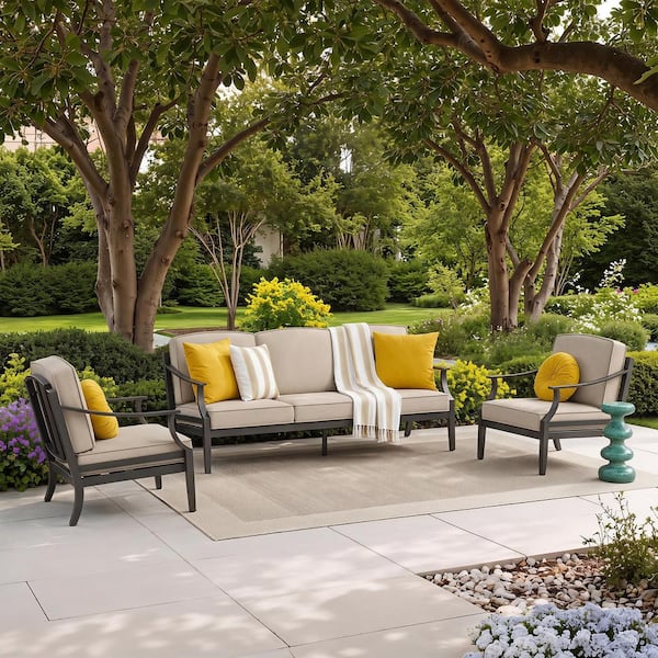 Tamarin 3-Piece Aluminum Outdoor Patio Conversation Set with Echo Dune Sunbrella Cushion