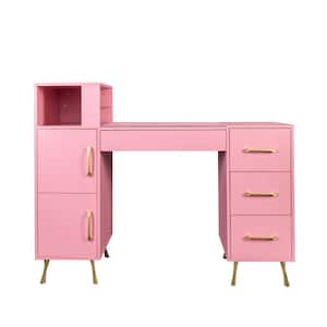 Modern Simple Pink 55.12 in. W Vanity Table Dressing Makeup Desk with Drawers And Cabinets