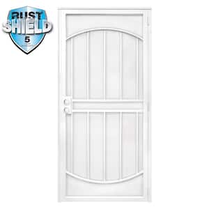 32 in. x 80 in. Arcada Rust Shield White Surface Mount Universal Outswing Steel Security Door with Expanded Metal Screen