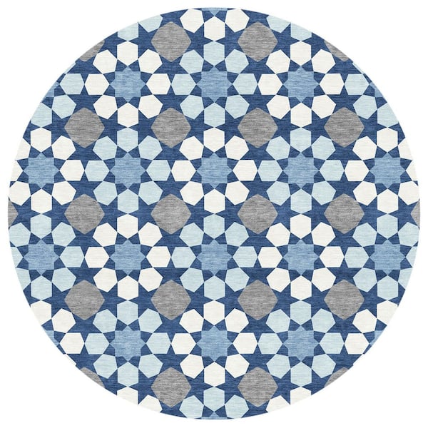 Chantille Machine Washable Indoor/Outdoor Abstract ACN2984 Navy 8 ft. x 8 ft. Round Rug