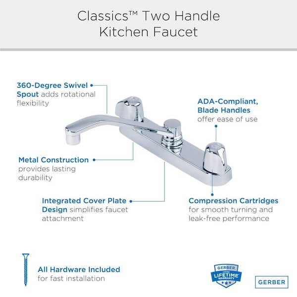 Delta Classic Chrome 2-Handle Deck-Mount Low-Arc Handle Kitchen Faucet (Deck Plate Included)