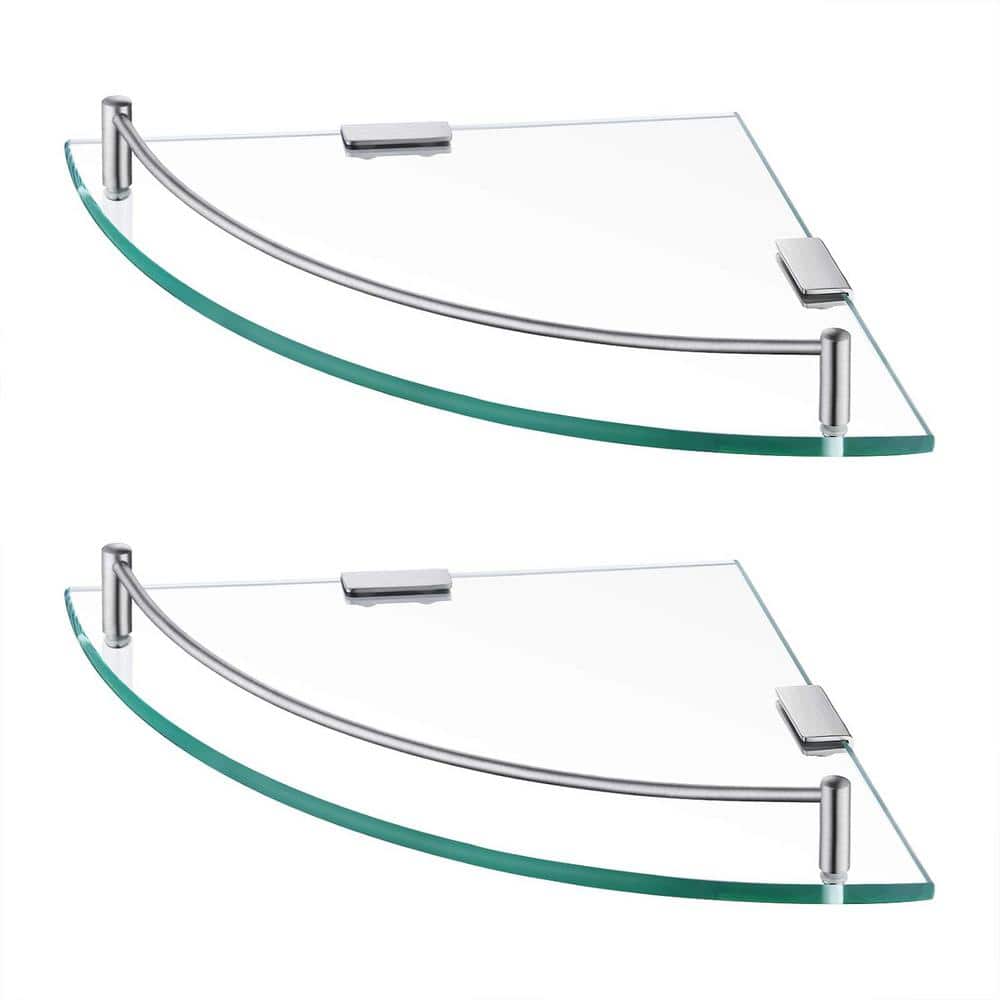 13.85 in. W x 9.84 in. D Brushed Finish Decorative Wall Shelf, Glass Corner