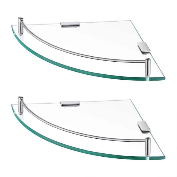 Cubilan 13.85 in. W x 9.84 in. D Brushed Finish Decorative Wall Shelf, Glass Corner Shelf
