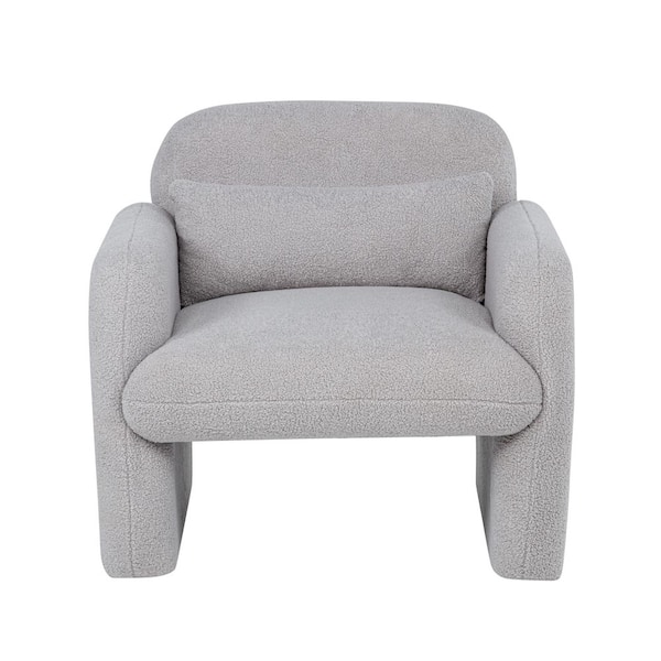 27.95 in. Modern Comfort Grey Square Armchair, Accent Chair Teddy Fleece Sofa Chair with Pillow and Armrests