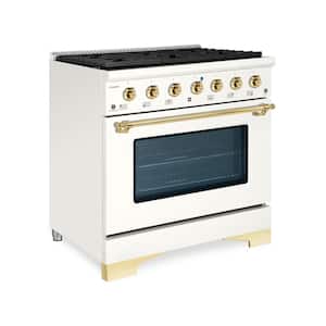Classico 36" 5.2 cu. ft. 6-Burners Freestanding Dual Fuel Range Gas Stove-Electric Oven in Antique White with Brass Trim