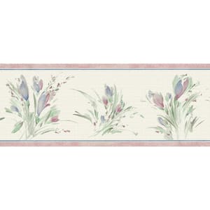 Falkirk Dandy Blue, Green, Sepia Meadow Bouquet Floral Peel and Stick Wallpaper Border