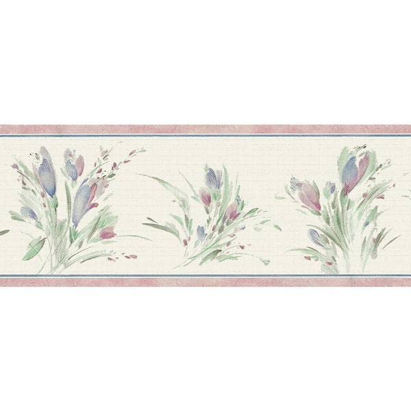 Dundee Deco Falkirk Dandy Blue, Green, Sepia Meadow Bouquet Floral Peel and Stick Wallpaper Border