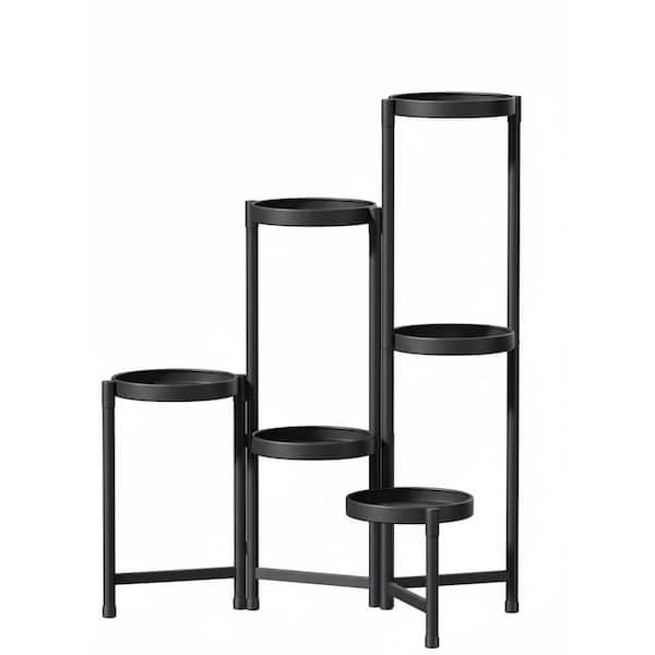 6-Tier Black Iron Plant Stand, Indoor Outdoor Tall Flower Holder (27.5 in. H W x 31.2 in. H)