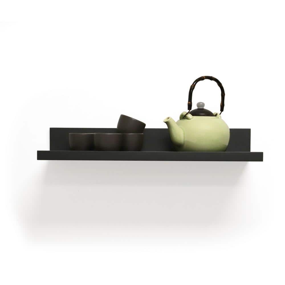 Coastal Charm 24" Black Wood Floating Ledge Shelf