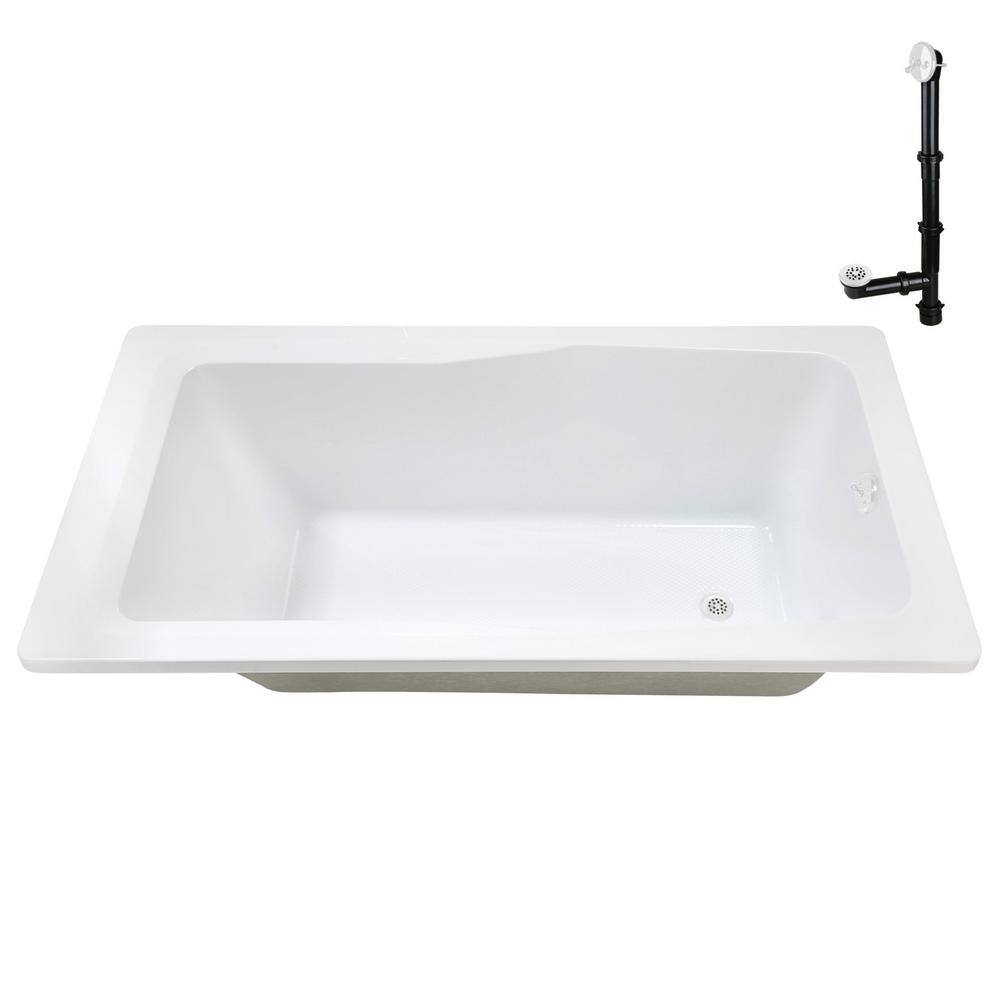 66'' White Acrylic Rectangular Drop-In Soaking Bathtub