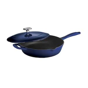Gourmet 10 in. Enameled Cast Iron Skillet in Gradated Cobalt with Lid