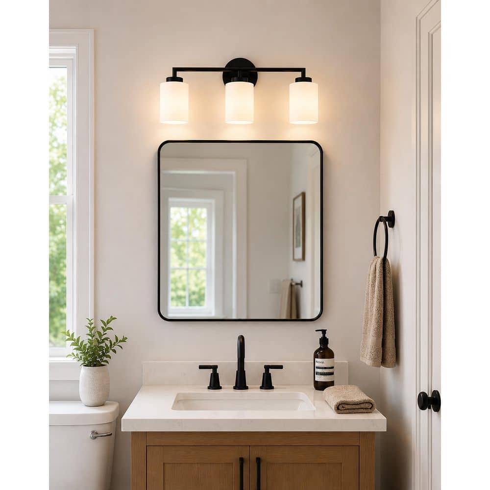 21 in. 3-Light Matte Black Hardwired Modern Wall Bathroom Vanity Light Fixture with Etched White Glass Shades price history on PriceWatchPro