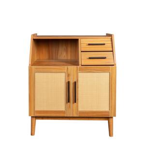 27.56 in. W x 16.14 in. D x 33.07 in. H Brown Linen Cabinet with Rattan Doors and Drawers