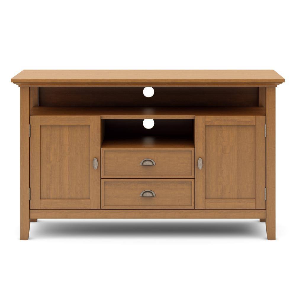 Light Golden Brown Solid Wood TV Media Stand with Cabinet