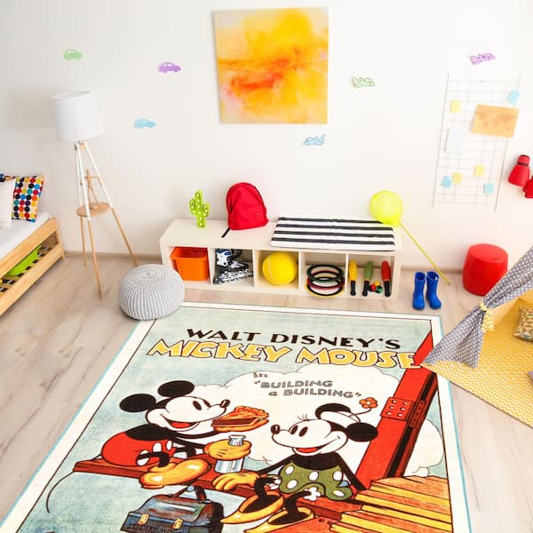 Disney Mickey Mouse Poster Multi-Colored ft. x ft. Indoor Polyester  Area Rug 47260 The Home Depot