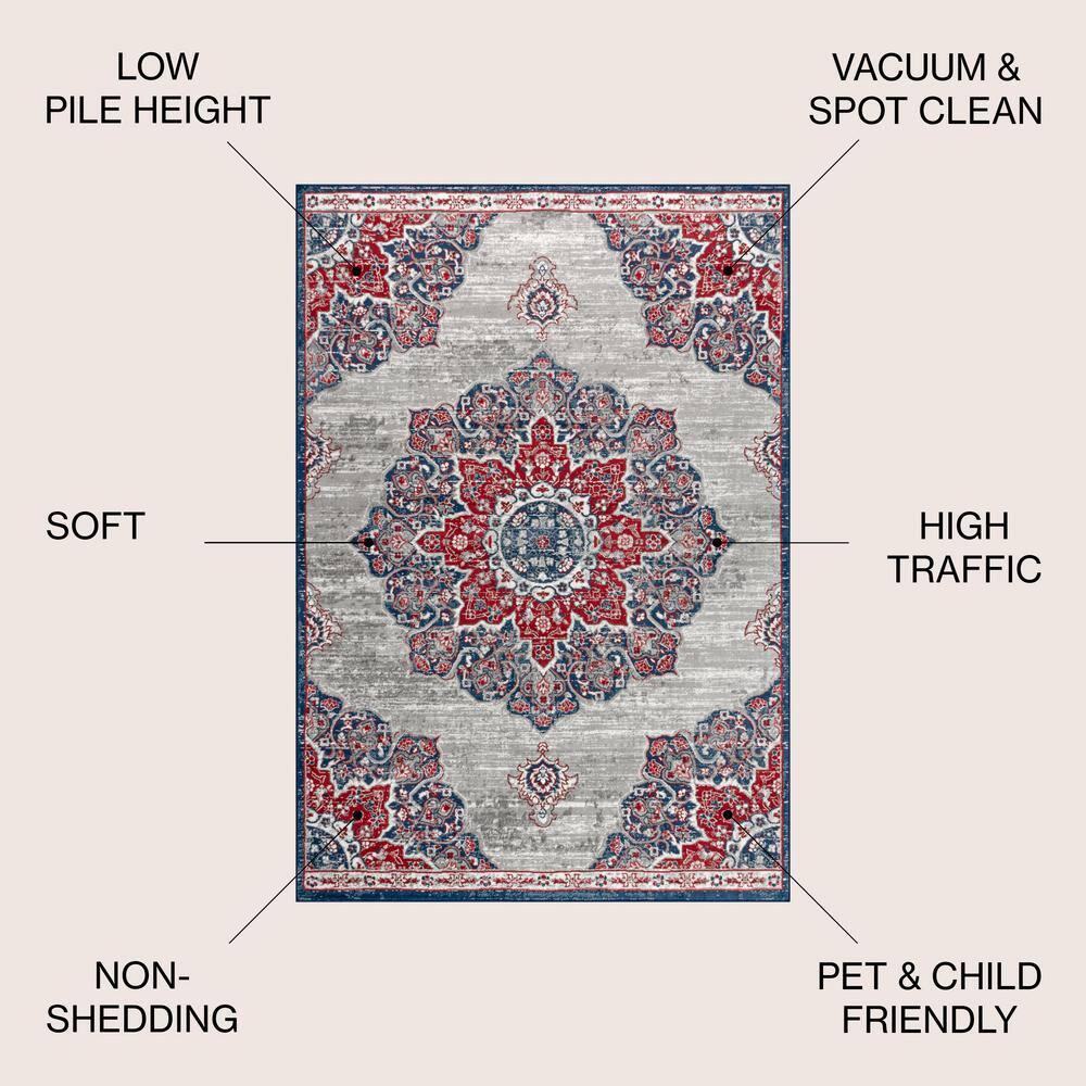 Navy and Red Persian Medallion 5x8 Area Rug