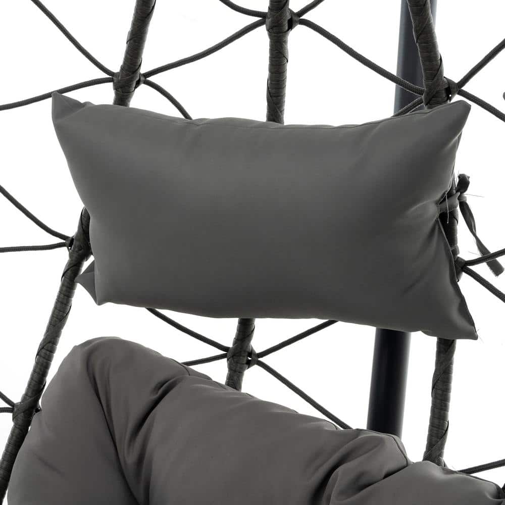 Gray Steel Outdoor Egg Chair with Cushions for Two