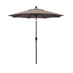 7.5 ft. Black Aluminum Pole Market Aluminum Ribs Push Tilt Crank Lift Patio Umbrella in Taupe Sunbrella