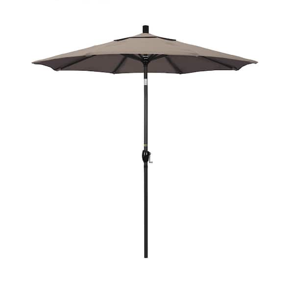 California Umbrella 7.5 ft. Black Aluminum Pole Market Aluminum Ribs Push Tilt Crank Lift Patio Umbrella in Taupe Sunbrella