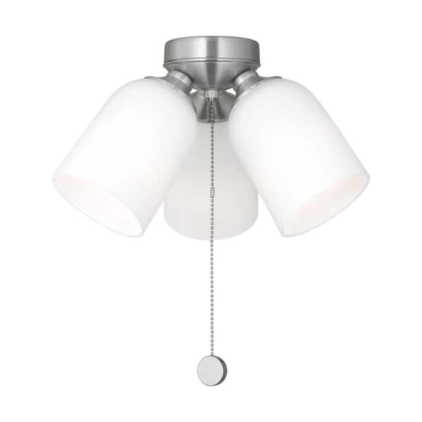 Fan Emile 3-Light Brushed Nickel 3000K LED Ceiling Fan Light Kit with Etched White Glass and No Bulbs Included