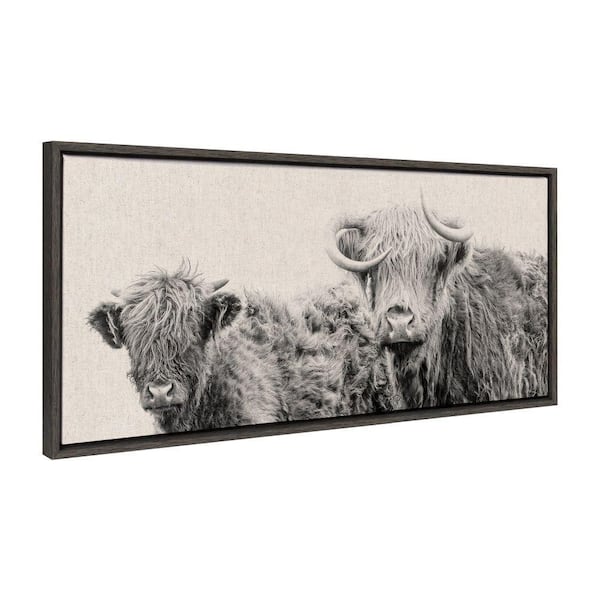 Kate and Laurel Sylvie Two Highland Cow Best Friends by The Creative Bunch Studio Framed Art Print 18 in. x 40 in.