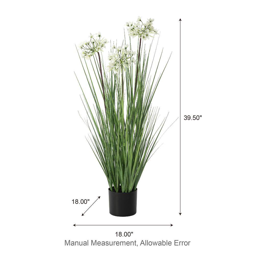 3.25 ft Green and White Plastic Potted Faux Grass
