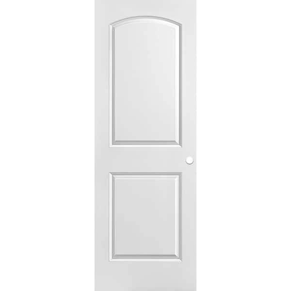 Masonite 28 in. x 80 in. 2 Panel Roman Primed Smooth Round Top Hollow Core Composite Interior Door Slab with Bore