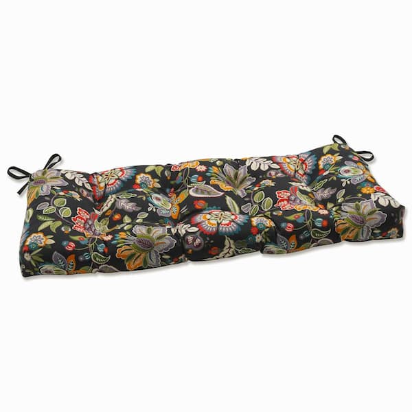 Pillow Perfect Floral Rectangular Outdoor Bench Cushion in Black
