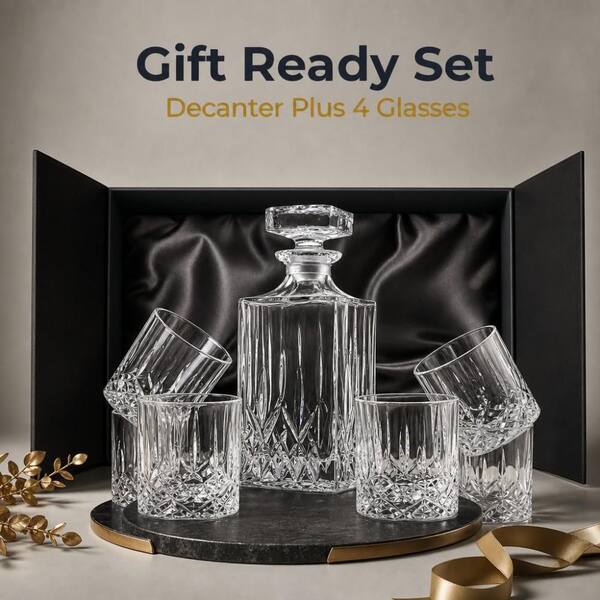 Numhew 5-Piece Clear Crystal Whiskey Decanter Set with 4-Whiskey