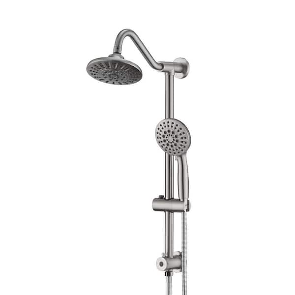 Miscool 6 in. 6-Spray Round High Pressure Shower Faucet with Complete Shower System Dual Shower Head in Brushed Nickel