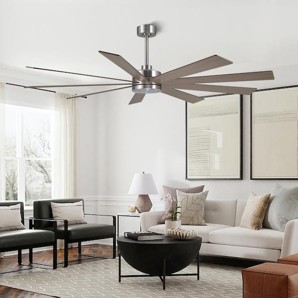 65 in. 9-Plywood Driftwood Color Blades Dc Motor Indoor Downrod Standard Ceiling Fan with Remote, Nickel