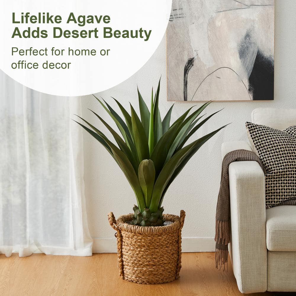 Green Plastic Agave Plant in Black Pot for Indoor/Outdoor Decor