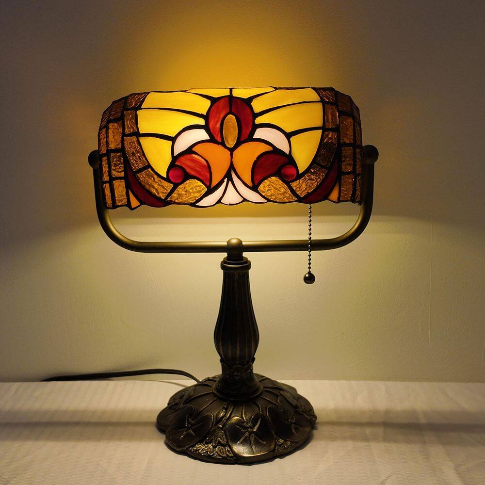 "12.5"" H Bronze Tiffany Bankers Lamp with Stained Glass Shade, T10 Bulb, Pull Chain" price history on PriceWatchPro