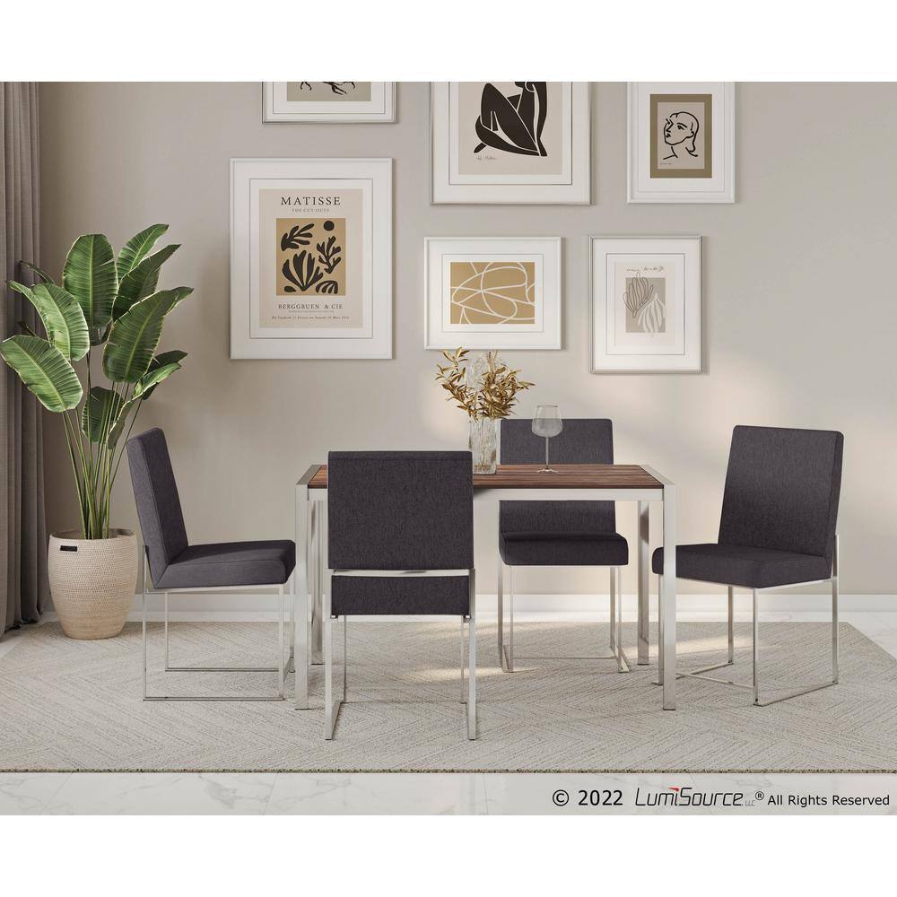Extra-Comfort Upholstered Charcoal Faux Leather Side Chair with Brushed Stainless Steel Frame