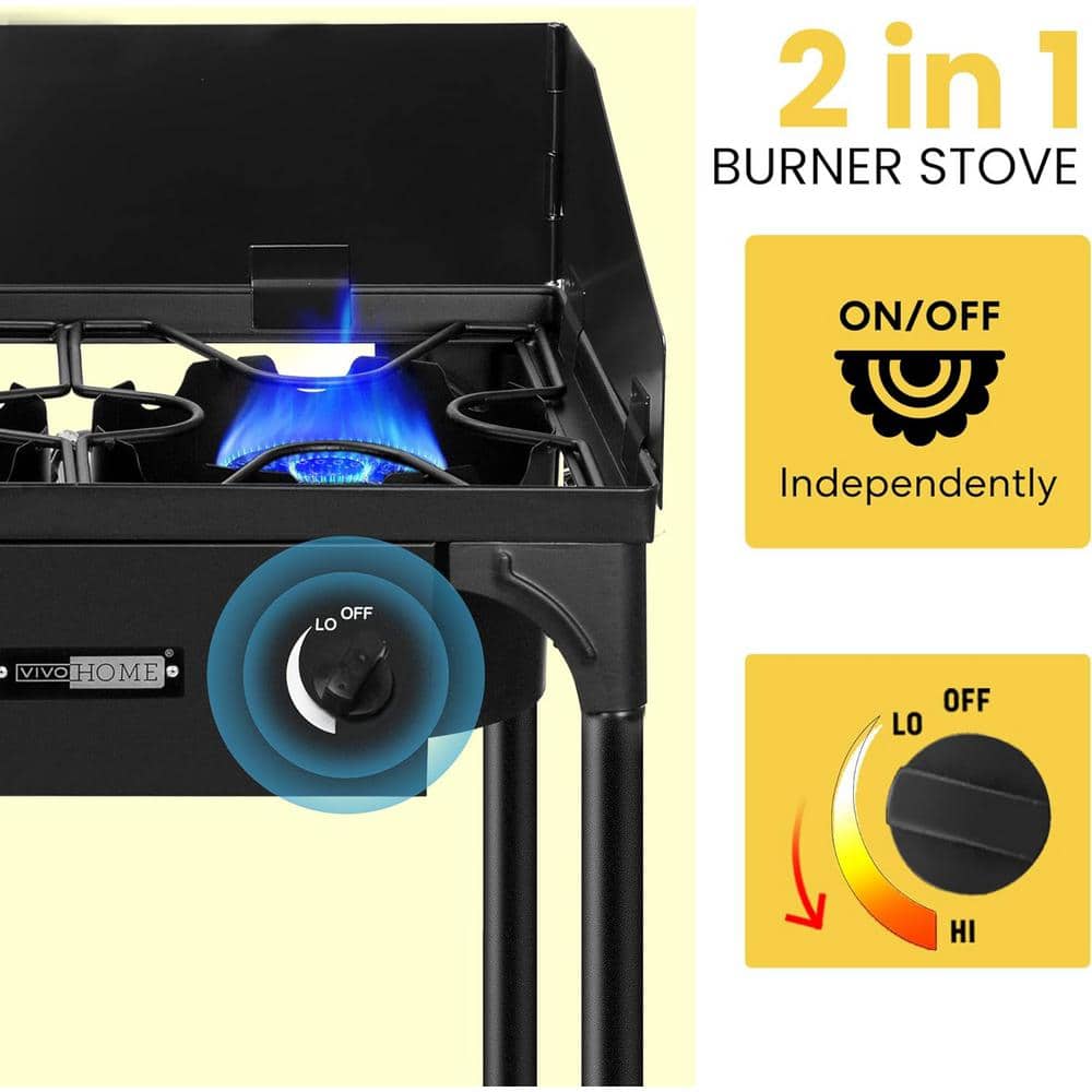 Heavy Duty Black Cast Iron 2-Burner Outdoor Gas Stove