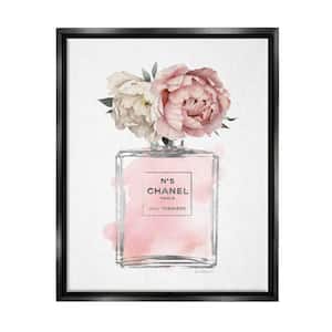 Soft Flowers in Pink Fashion Fragrance Bottle by Amanda Greenwood Floater Frame Nature Wall Art Print 21 in. x 17 in.