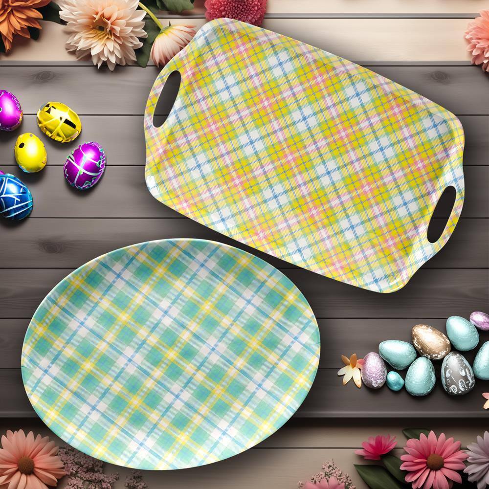 Easter Morning Plaid Multicolor Melamine Tray Set, 2 Pieces