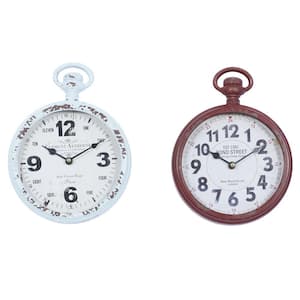 Multi Colored Metal Pocket Watch Style Analog Wall Clock (Set of 2)
