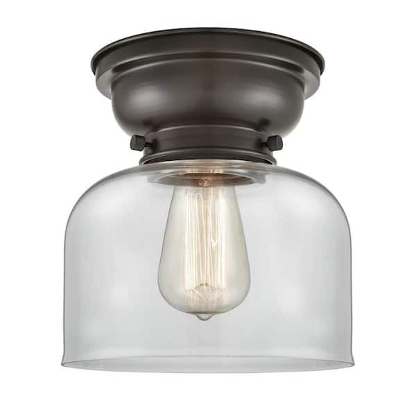 Bell 8 in. 1-Light Oil Rubbed Bronze, Clear Flush Mount with Clear Glass Shade