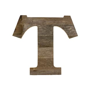 Rustic Large 16 in. Tall Natural Weathered Gray Monogram Wood Letter-T Decorative