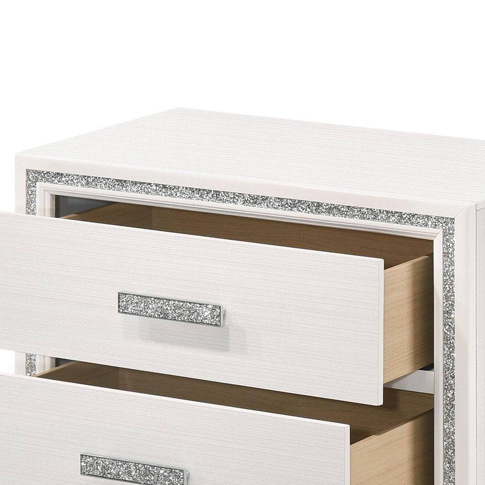 Haiden Glamorous White 2-Drawer Nightstand with Silver Accents