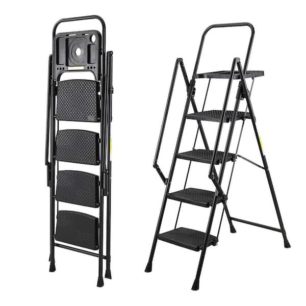 SKY-TOUCH Foldable Ladder 4 Steps, Home Ladder Folding Step Stool with Wide Anti-Slip Pedal