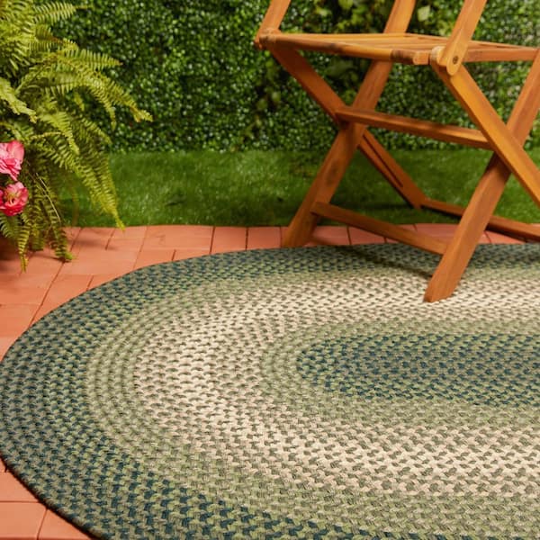 Rhody Rug Pioneer Green Multi 8 ft. x 11 ft. Oval Indoor/Outdoor
