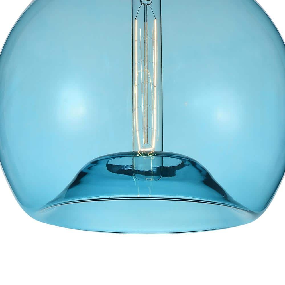 Contemporary Mini Bowl Glass Pendant in Blue with Matte Black Base