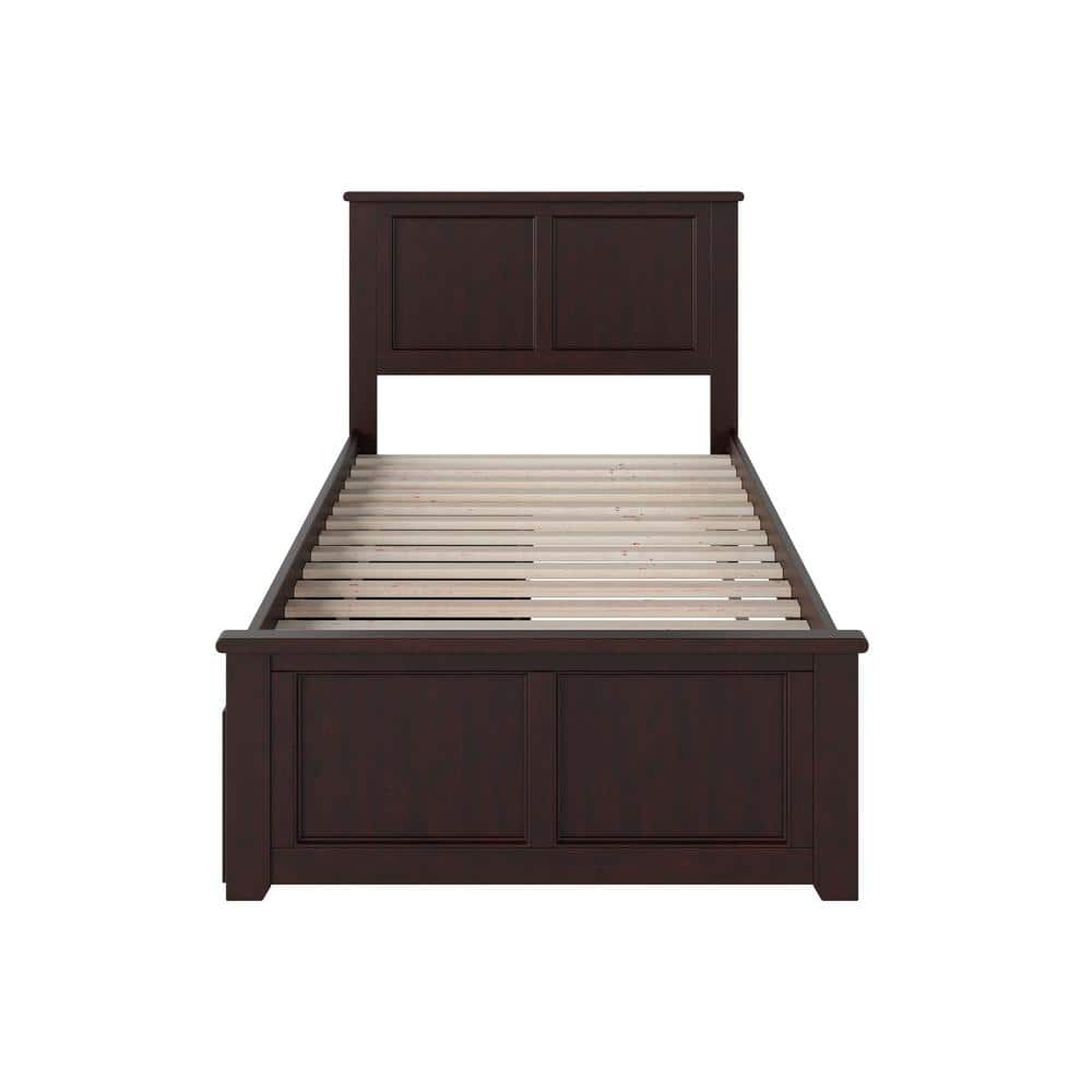 Twin Brown Wood Frame Platform Bed with Storage Drawers