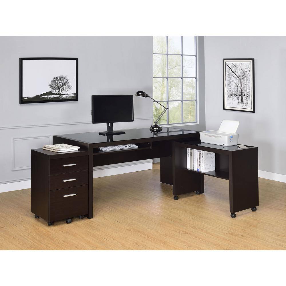 Skeena Cappuccino 3-Piece Office Desk Set with Glass Top